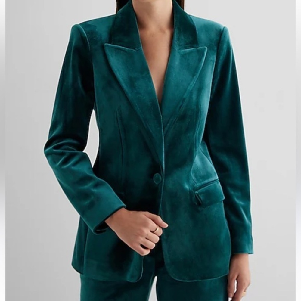 Express Teal Velvet One Button Blazer